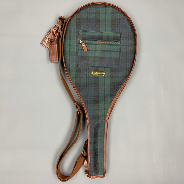 Vintage RALPH LAUREN Blackwatch Coated Canvas Leather Tennis Racket Cover