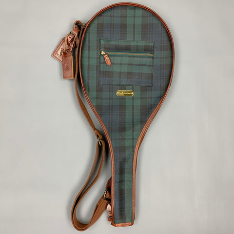 vintage RALPH LAUREN Blackwatch Couverture de raquette de tennis en cuir enduit de toile