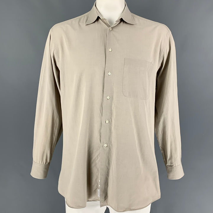 ERMENEGILDO ZEGNA Talla L Camisa de manga larga con botones de algodón beige