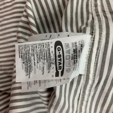 G-STAR Size M White Taupe Stripe Cotton Button Up Long Sleeve Shirt