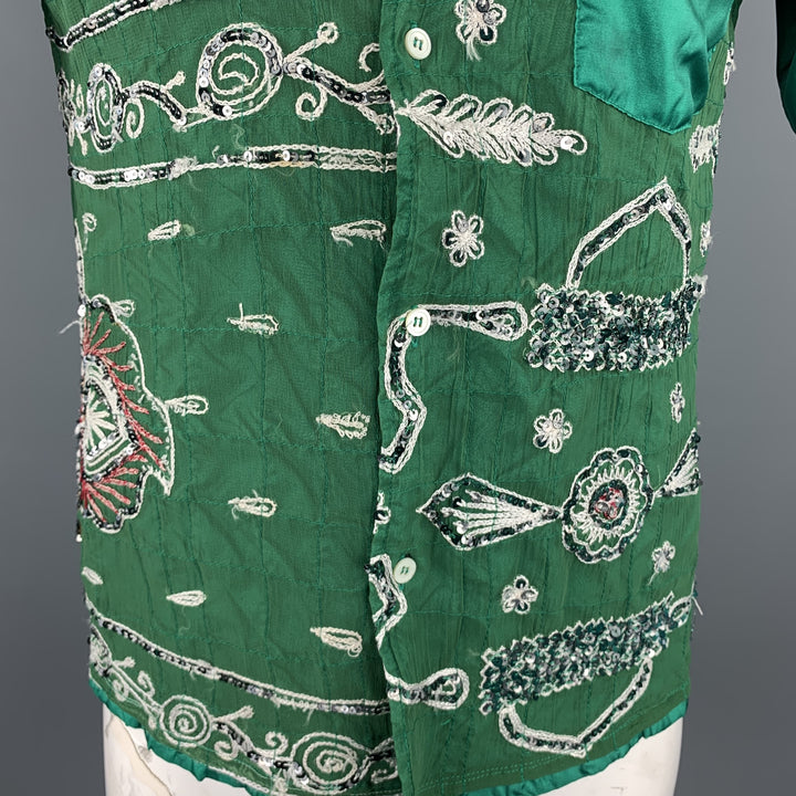 JUNYA WATANABE MAN Size L Emerald Green Embroidered Short Sleeve Shirt