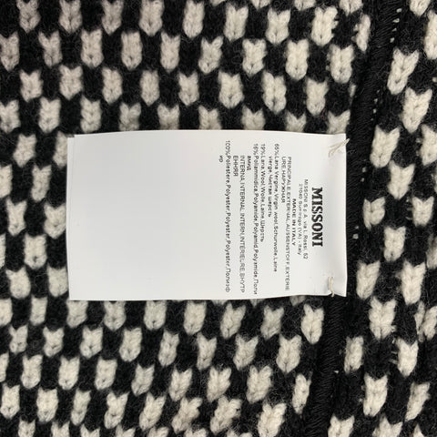 MISSONI Size 6 Black & White Knitted Wool Blend Belted Maxi Cardigan