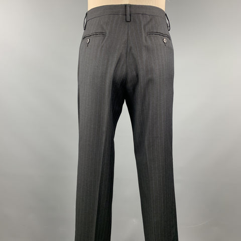 DOLCE & GABBANA Size 44 Regular Charcoal Stripe Wool Notch Lapel Suit