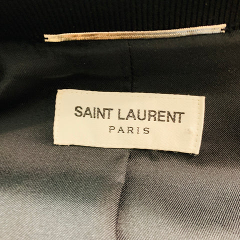SAINT LAURENT Size 46 Black Multi-Color Beaded Bomber Jacket