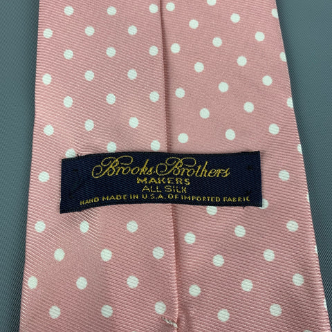 BROOKS BROTHERS Pink White Polka Dot Silk Twill Tie