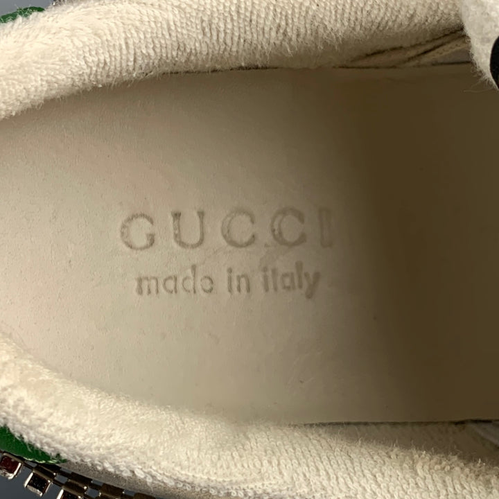 GUCCI Size 8 Off White Distressed Leather Lace Up Crystal Screener Sneakers
