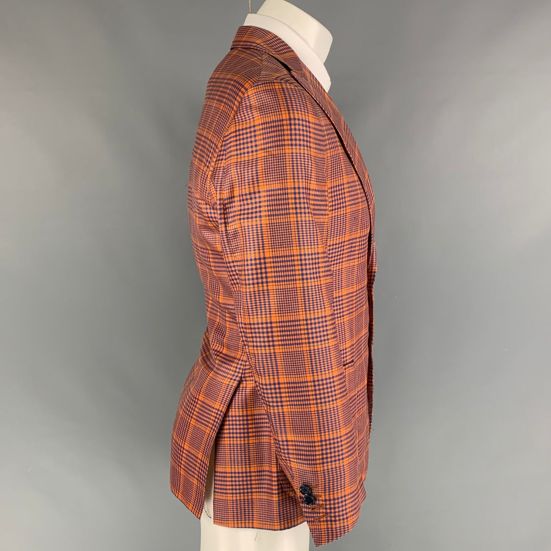 SARTORIA PARTENOPEA Talla 38 Abrigo deportivo con solapa de pico y pata de gallo azul naranja
