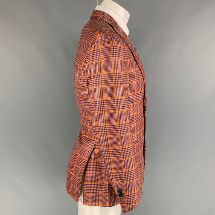 SARTORIA PARTENOPEA Talla 38 Abrigo deportivo con solapa de pico y pata de gallo azul naranja