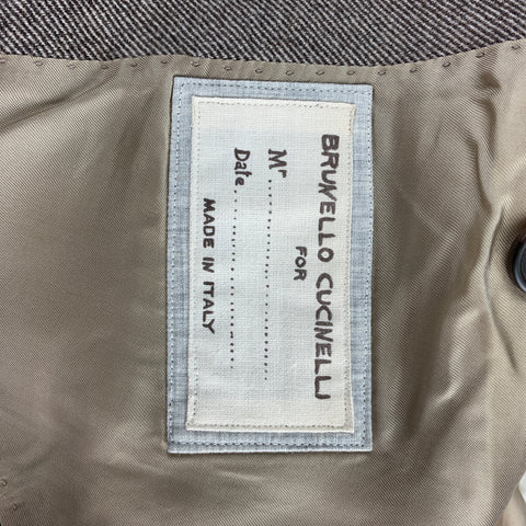 BRUNELLO CUCINELLI Size 38 Brown & Cream Twill Peak Lapel Sport Coat