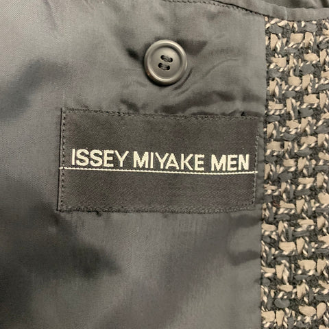 ISSEY MIYAKE Size XL Grey Black Knitted Wool Blend Collarless Coat