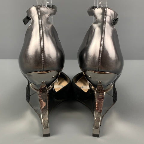 JIMMY CHOO Size 7.5 Black Silver Ankle Strap Pumps