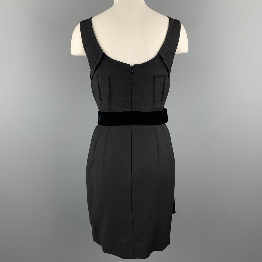 DOLCE & GABBANA Size 4 Black Virgin Wool Sleeveless Velvet Bow Shift Dress