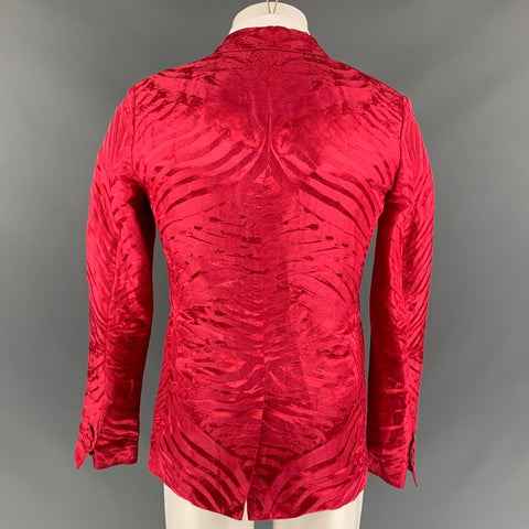 ROBERTO CAVALLI Size 34 Fuchsia Jacquard Linen / Silk Notch Lapel Sport Coat