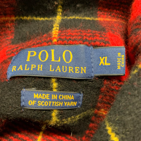POLO by RALPH LAUREN Size XL Red Black Plaid Lambswool Shawl Collar Sweater