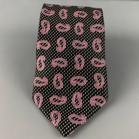 ERMENEGILDO ZEGNA Black Purple Paisley Silk Tie