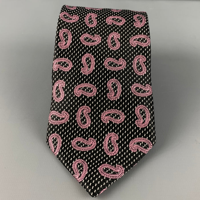 ERMENEGILDO ZEGNA Black Purple Paisley Silk Tie