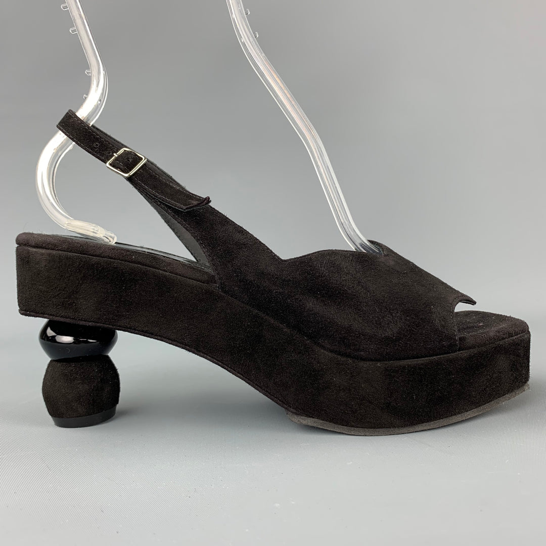 DRIES VAN NOTEN Size 8.5 Black Suede Platform Slingback Sandals
