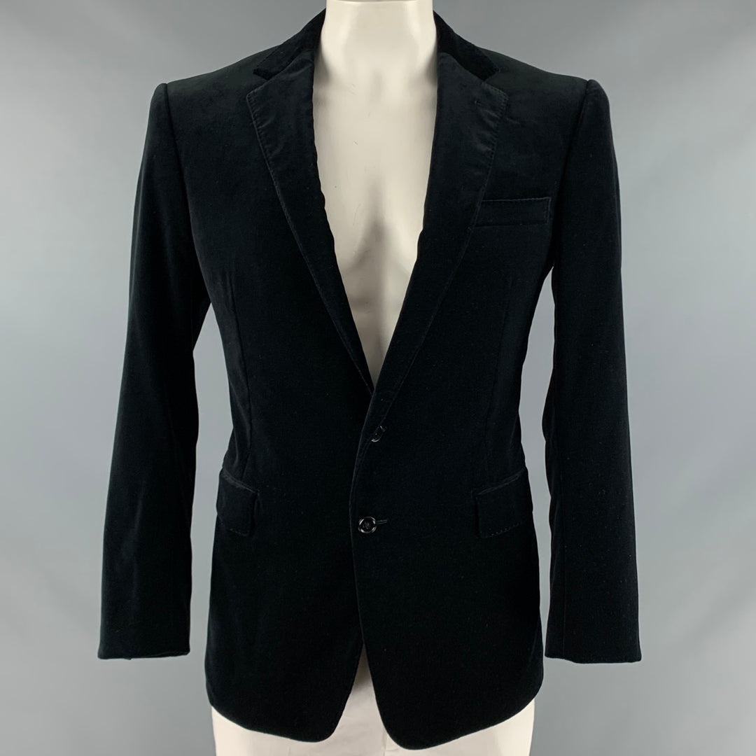 RALPH LAUREN Size 42 Black Solid Cotton Velvet Notch Lapel Sport Coat