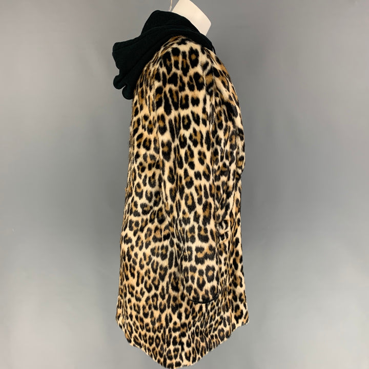ALICE + OLIVIA Size XS Black Beige Animal Print Acrylic Cotton Hooded Coat