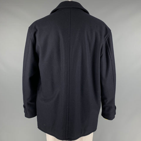ERMENEGILDO ZEGNA Size L Navy Wool Double Breasted Peacoat