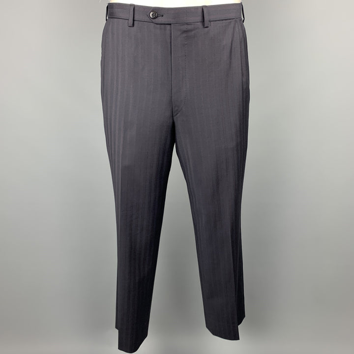 BRIONI Size 42 Navy Striped Wool Notch Lapel Suit