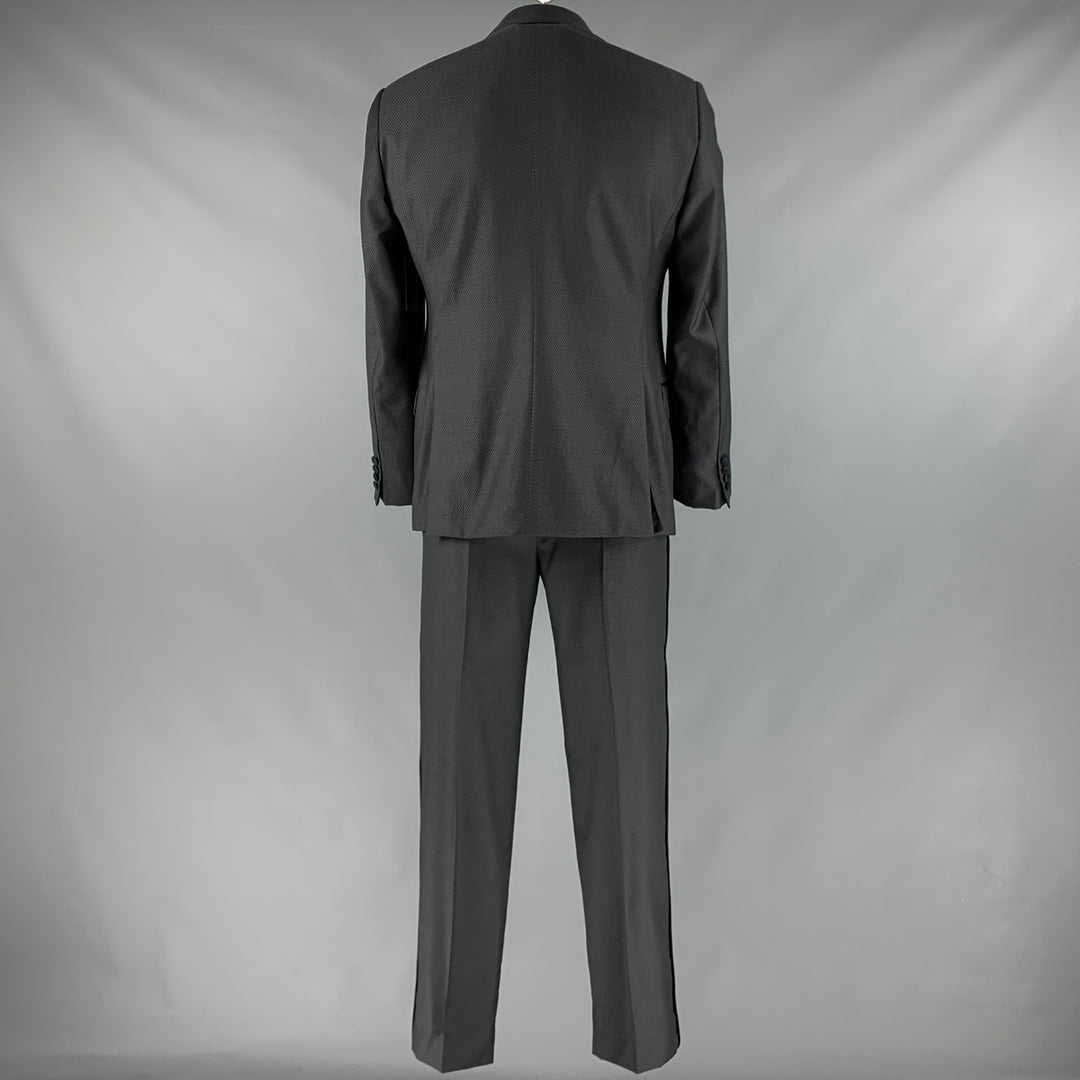 EMPORIO ARMANI Size 42 Grey Black Woven Wool Peak Lapel Tuxedo