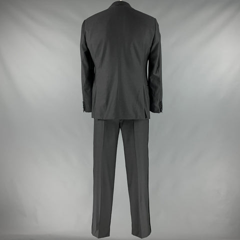 EMPORIO ARMANI Size 42 Grey Black Woven Wool Peak Lapel Tuxedo