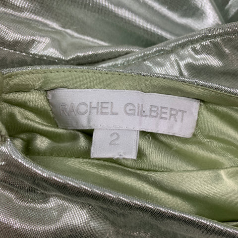 RACHEL GILBERT Talla 2 Vestido metálico de lúrex verde claro y plateado