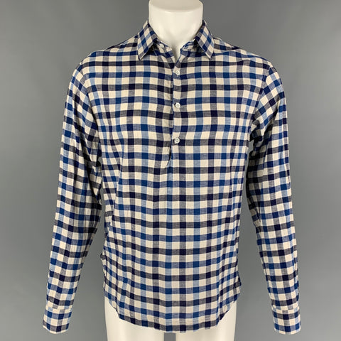 BARENA Taille S Chemise à manches longues à carreaux bleu blanc cassé