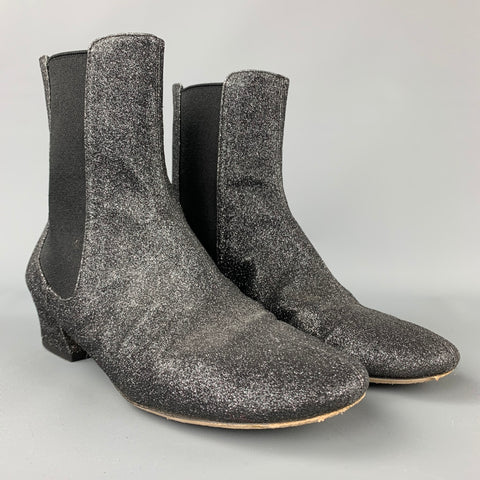DRIES VAN NOTEN Size 9 Black Glittered Leather Boots