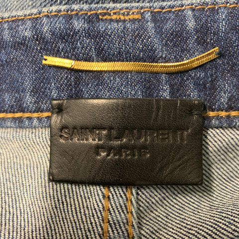 SAINT LAURENT Size 26 Blue Cotton &  Elastane Distressed Skinny Jeans