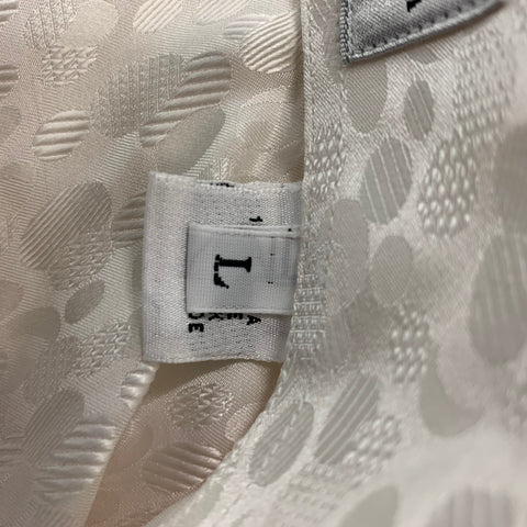 GIANNI VIERA Size L White Dots Jacquard Silk Long Sleeve Shirt