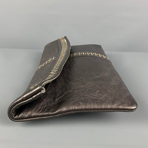 CALLEEN CORDERO Grey Silver Gold Studded Leather Clutch