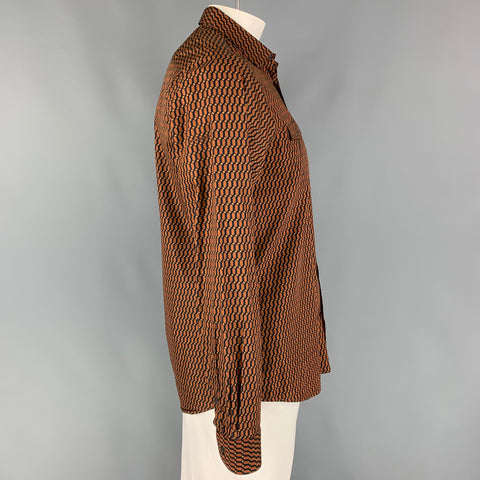 BURBERRY LONDON Size L Rust & Black Geometric Cotton / Silk Long Sleeve Shirt