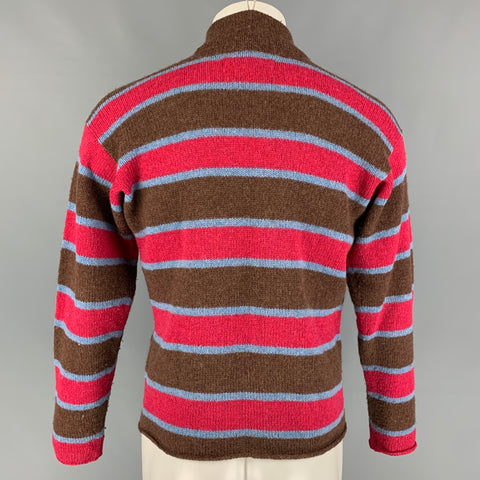 COMME des GARCONS SHIRT Size S Brown Red Blue Stripe Wool Zip Up Jacket