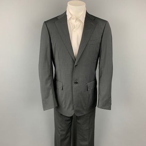 CORNELIANI Super 120's Size 38 Regular Charcoal Stripe Wool Notch Lapel Suit