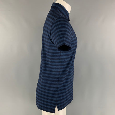 ARMANI COLLEZIONI Size M Navy Blue Stripe Viscose Blend Buttoned Polo