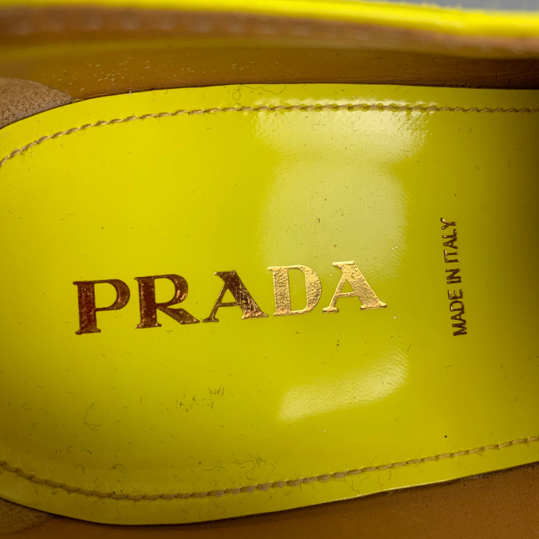 PRADA Size 11 Yellow White Leather Platform Lace Up Shoes