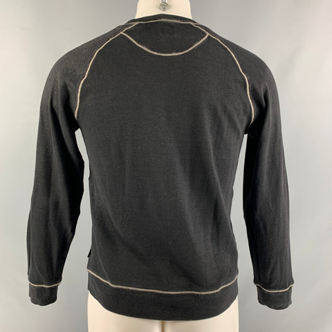 BOSS by HUGO BOSS Size M Black Contrast Stitch Linen &  Cotton Crew-Neck Pullover