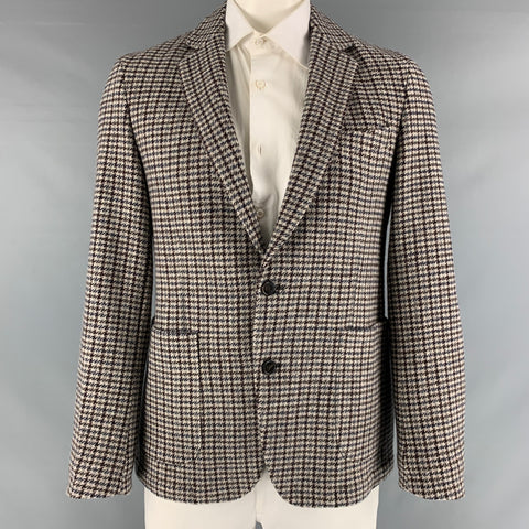 OFFICINE GENERALE Size 42 Brown Cream Houndstooth Wool Sport Coat
