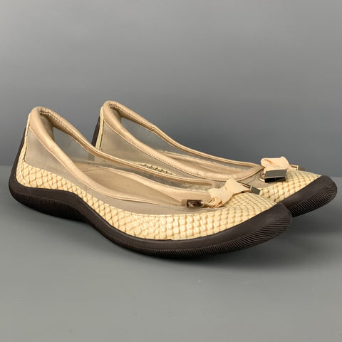 COLE HAAN Talla 6.5 Zapatos planos sin cordones de charol con estampado de piel de serpiente de malla beige