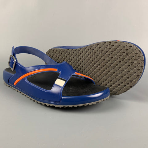 PRADA Size 9 Blue & Orange Color Block Acetate Ankle Strap Sandals