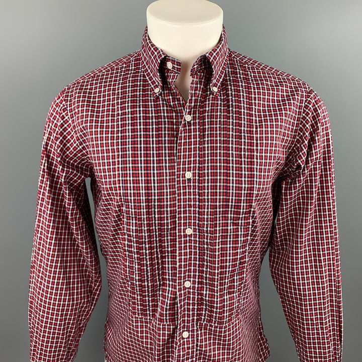 BLACK FLEECE Size S Red & Black Checkered Cotton Button Down French Cuffs Long Sleeve Shirt