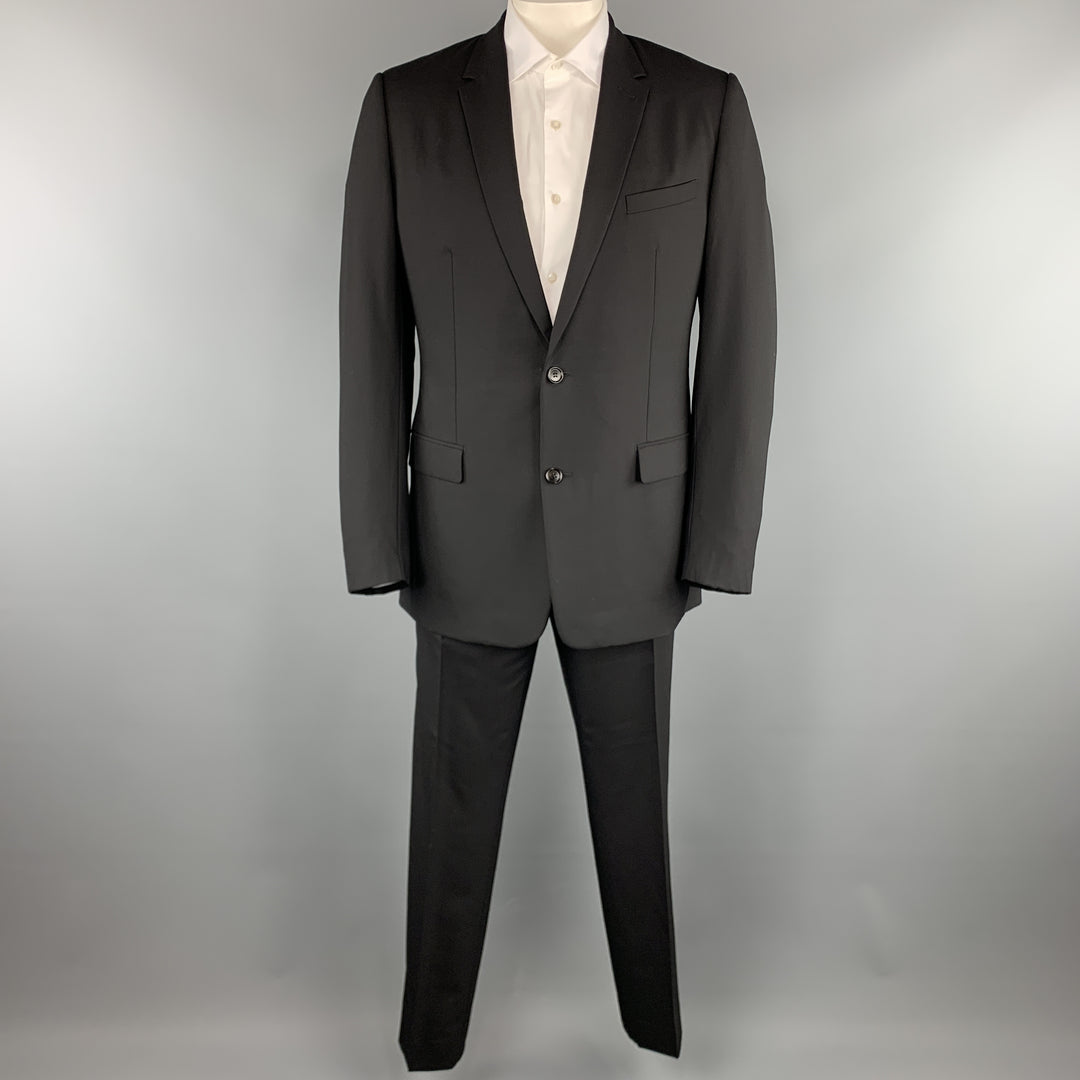 DIOR HOMME Size 44 Black Virgin Wool Notch Lapel Two Button Suit