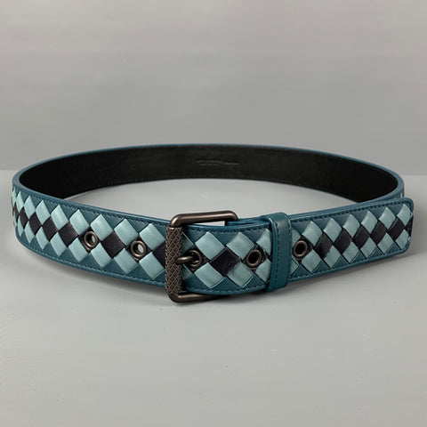 BOTTEGA VENETA Size 34 Blue Black Woven Leather Belt