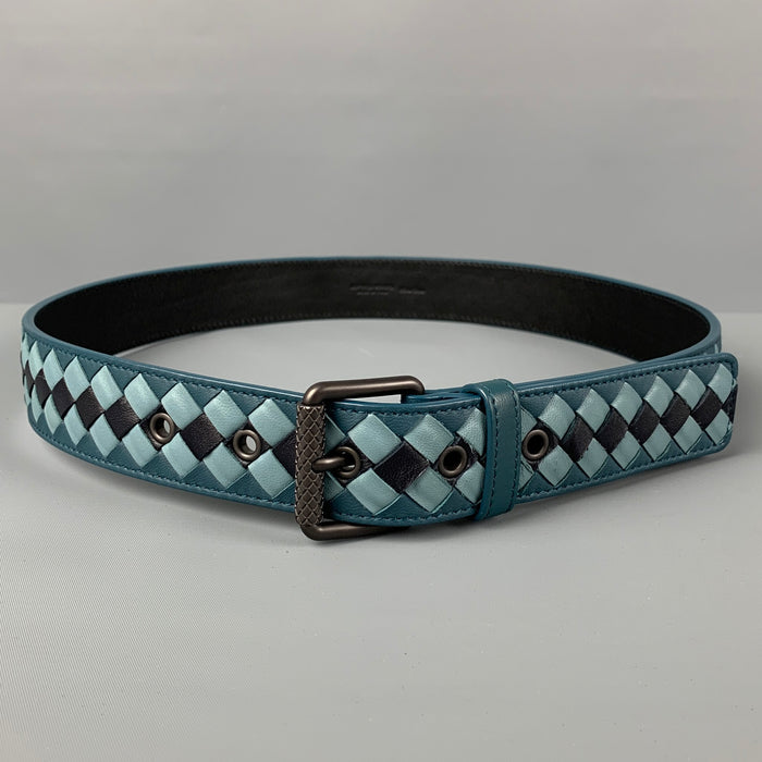 BOTTEGA VENETA Size 34 Blue Black Woven Leather Belt