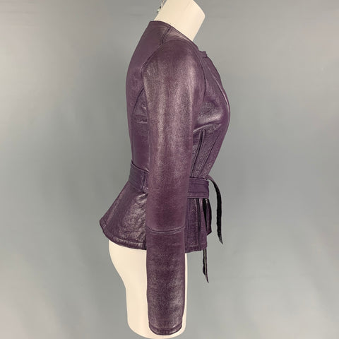 YVES SAINT LAURENT Chaqueta de piel de oveja reversible de cuero morado talla S