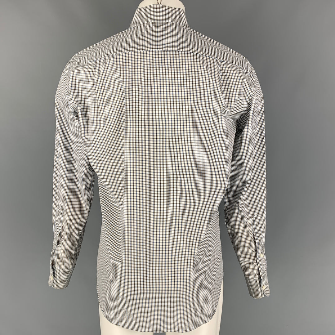 LORO PIANA Size M White & Blue Checkered Cotton Long Sleeve Shirt