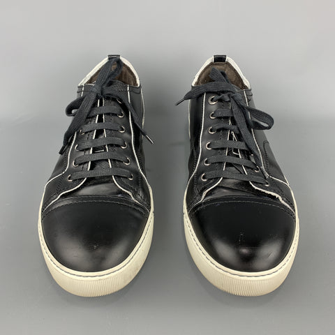 LANVIN Taille US 11 / UK 10 Baskets à lacets en cuir lisse noir