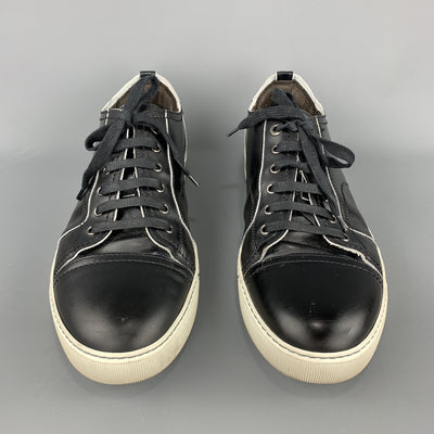 LANVIN Size US 11 / UK 10  Black Smooth Leather Lace Up Cap Toe Sneakers